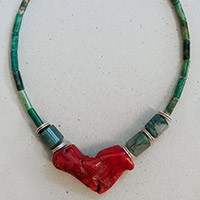 Necklace – silver, moss agate, coral