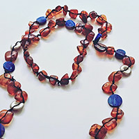 Long necklace – Silver, lapis, amber / customer material