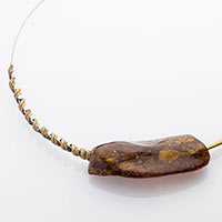 Necklace – Stainless Steel, Brass, Amber
