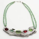 Necklace – silver, aventurine, stainless steel, found object, glass