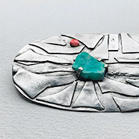 Brooch – silver, amazonite, rhodonite