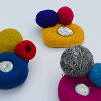 Brooches – felted wool, pewter, stainless steel