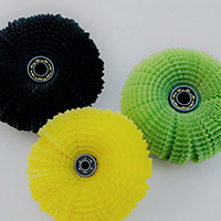 Brooches „Radiolarium“ yellow/green/black – aluminium, paper, ball bearings, stainless steel